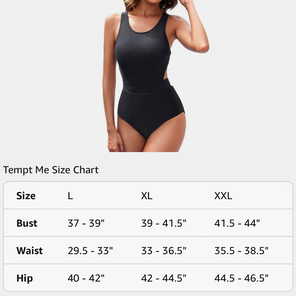 TEMPT ME Black Monokini Open-Back Swimsuit One Piece Bathing Suit- Size L - Picture 7 of 7